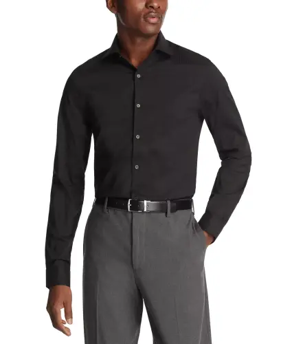 Techni-Cole Stretch, Men's Slim Fit Tonal Stripe Dress Shirt-Black - 3