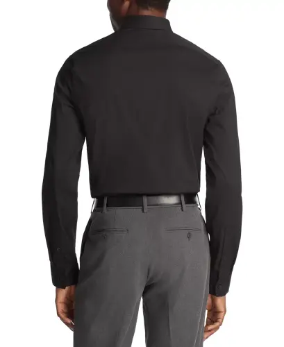 Techni-Cole Stretch, Men's Slim Fit Tonal Stripe Dress Shirt-Black - 4