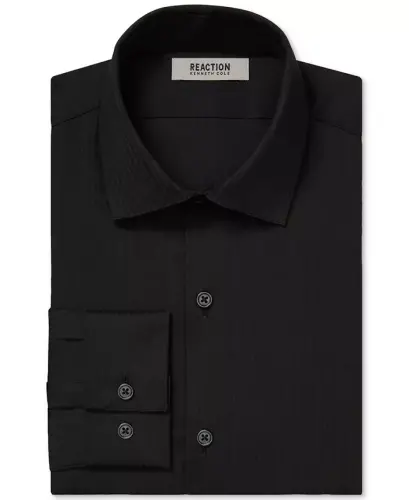 Techni-Cole Stretch, Men's Slim Fit Tonal Stripe Dress Shirt-Black - 4