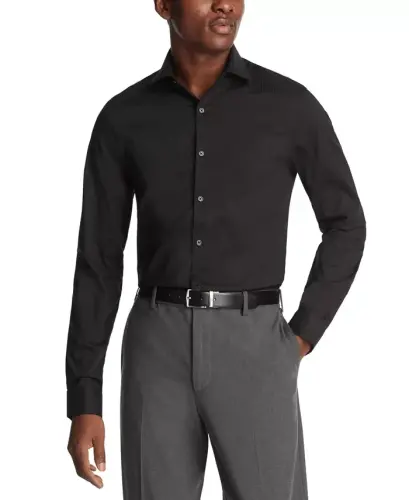 Techni-Cole Stretch, Men's Slim Fit Tonal Stripe Dress Shirt-Black 