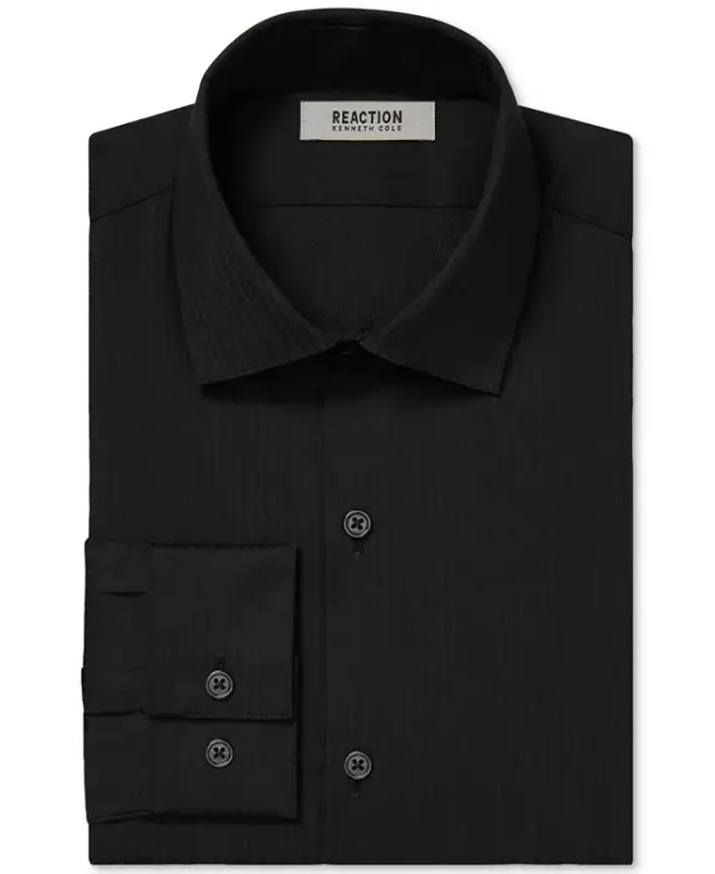 Techni-Cole Stretch, Men's Slim Fit Tonal Stripe Dress Shirt-Black - 4