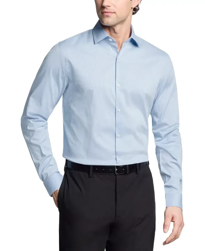 Techni-Cole Stretch, Men's Slim Fit Tonal Stripe Dress Shirt-Cloud Blue - 3