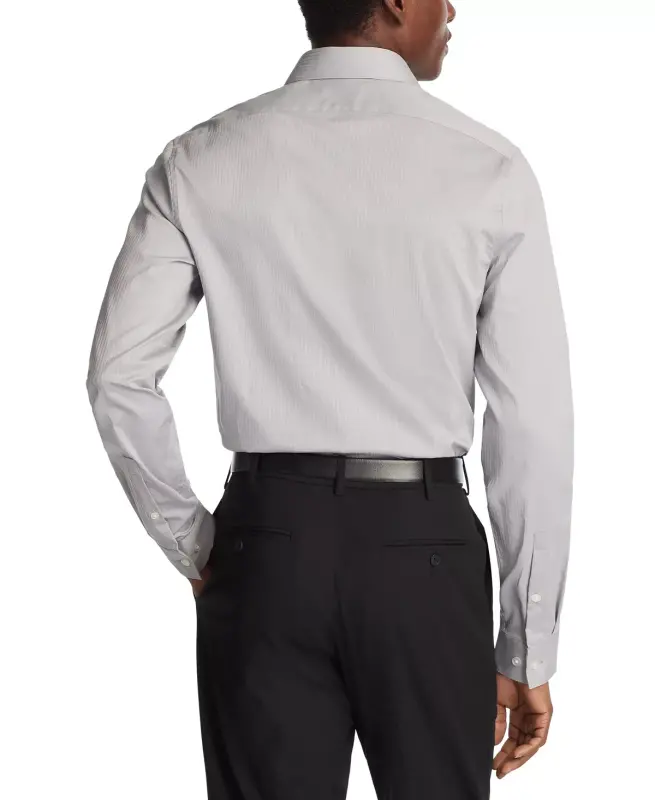 Techni-Cole Stretch, Men's Slim Fit Tonal Stripe Dress Shirt-Mountain Grey - 4