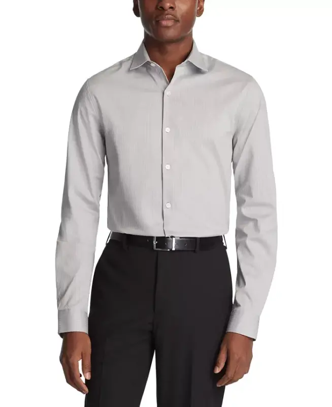 Techni-Cole Stretch, Men's Slim Fit Tonal Stripe Dress Shirt-Mountain Grey - KENNETH COLE REACTION