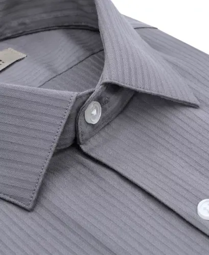 Techni-Cole Stretch, Men's Slim Fit Tonal Stripe Dress Shirt-Mountain Grey - 3