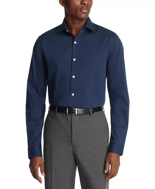 Techni-Cole Stretch, Men's Slim Fit Tonal Stripe Dress Shirt-Navy - 1