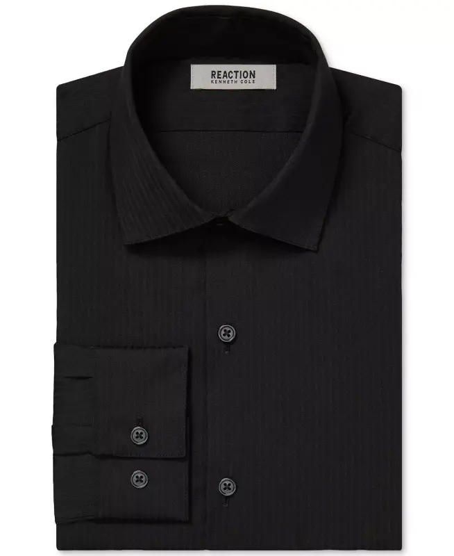 Techni-Cole Stretch, Мужская рубашка Slim Fit с тональной полоской — Черный - 5