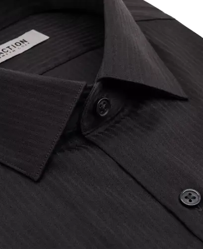 Techni-Cole Stretch, Мужская рубашка Slim Fit с тональной полоской — Черный - 3