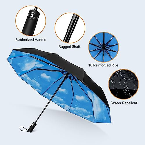 TechRise Large Windproof Umbrella, Wind Resistant Compact Travel Folding Umbrellas, Ladies Auto Open Close Strong Wind Proof Rain Proof with 10 Ribs golf umbrella collapsible for Men Women - 12