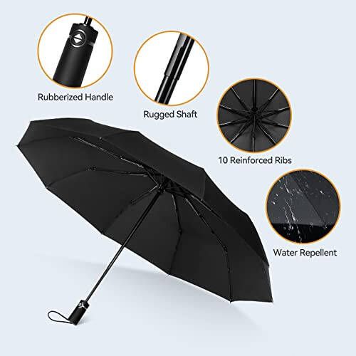 TechRise Large Windproof Umbrella, Wind Resistant Compact Travel Folding Umbrellas, Ladies Auto Open Close Strong Wind Proof Rain Proof with 10 Ribs golf umbrella collapsible for Men Women - 8