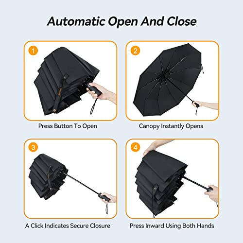 TechRise Large Windproof Umbrella, Wind Resistant Compact Travel Folding Umbrellas, Ladies Auto Open Close Strong Wind Proof Rain Proof with 10 Ribs golf umbrella collapsible for Men Women - 9