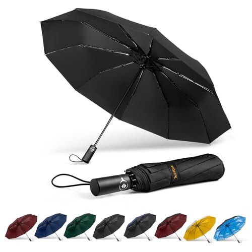 TechRise Large Windproof Umbrella, Wind Resistant Compact Travel Folding Umbrellas, Ladies Auto Open Close Strong Wind Proof Rain Proof with 10 Ribs golf umbrella collapsible for Men Women - 1