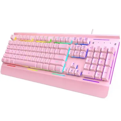 TECKNET Gaming Keyboard, USB simli kompyuter klaviaturasi, 15 zonali RGB yoritish, IP32 suvga chidamlilik, 25 ta anti-ghosting tugmachalari, to'liq metall panel (Whisper Quiet Gaming Switch) - 1