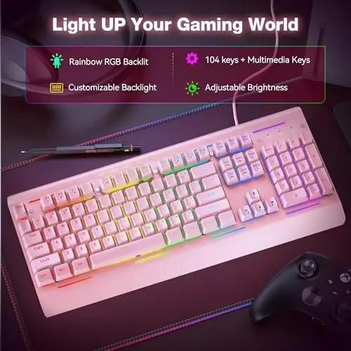 TECKNET Gaming Keyboard, USB simli kompyuter klaviaturasi, 15 zonali RGB yoritish, IP32 suvga chidamlilik, 25 ta anti-ghosting tugmachalari, to'liq metall panel (Whisper Quiet Gaming Switch) - 3