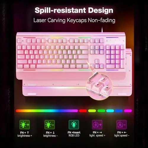 TECKNET Gaming Keyboard, USB Wired Computer Keyboard, 15-Zone RGB Illumination, IP32 Water Resistance, 25 Anti-ghosting Keys, All-Metal Panel (Whisper Quiet Gaming Switch) - 6