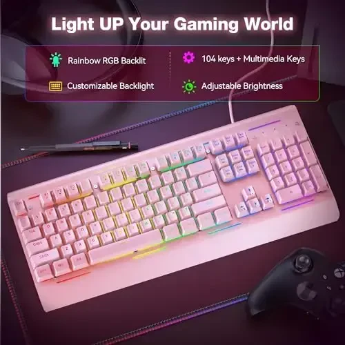TECKNET игровая клавиатура, проводная USB-клавиатура, 15-зонная RGB-подсветка, защита от воды IP32, 25 клавиш с защитой от фиктивных нажатий, цельнометаллическая панель (бесшумный игровой переключатель) - 3