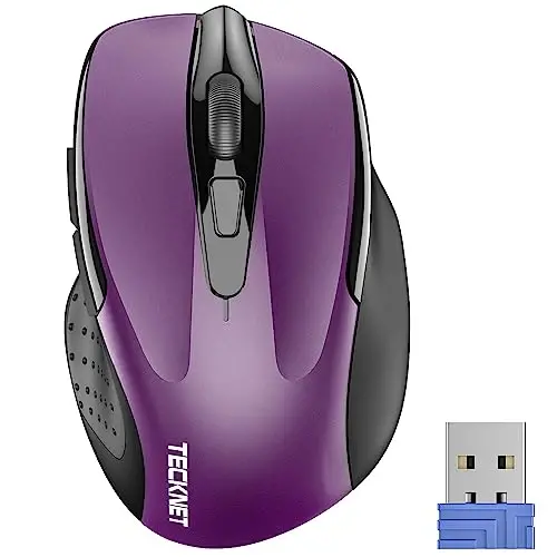 TECKNET Wireless Mouse, 2.4G Ergonomic Optical Mouse, Computer Mouse for Laptop, PC, Computer, Chromebook, Notebook, 6 Buttons, 24 Months Battery Life, 2600 DPI, 5 Adjustment Levels - Purple 
