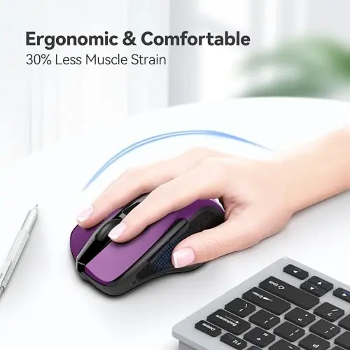 TECKNET Wireless Mouse, 2.4G Ergonomic Optical Mouse, Computer Mouse for Laptop, PC, Computer, Chromebook, Notebook, 6 Buttons, 24 Months Battery Life, 2600 DPI, 5 Adjustment Levels - Purple - 4