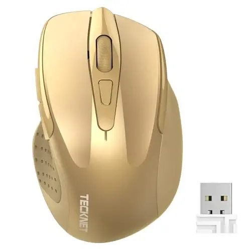TECKNET Wireless Mouse, 2.4G Ergonomic Optical Mouse, Computer Mouse for Laptop, PC, Computer, Chromebook, Notebook, 6 Buttons, 24 Months Battery Life, 2600 DPI, 5 Adjustment Levels - Gold - TECKNET