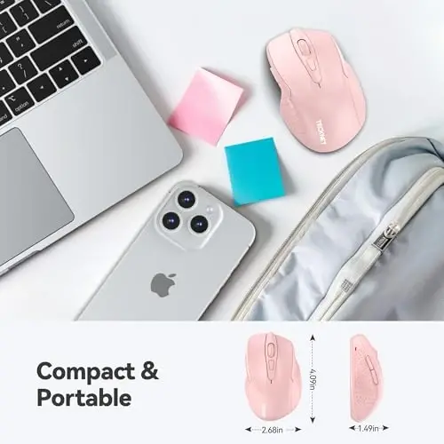 TECKNET Wireless Mouse, 2.4G Ergonomic Optical Mouse, Computer Mouse for Laptop, PC, Computer, Chromebook, Notebook, 6 Buttons, 24 Months Battery Life, 2600 DPI, 5 Adjustment Levels - Pink - 2