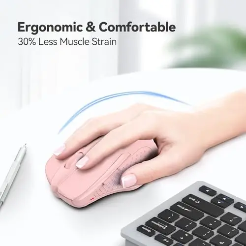 TECKNET Wireless Mouse, 2.4G Ergonomic Optical Mouse, Computer Mouse for Laptop, PC, Computer, Chromebook, Notebook, 6 Buttons, 24 Months Battery Life, 2600 DPI, 5 Adjustment Levels - Pink - 4