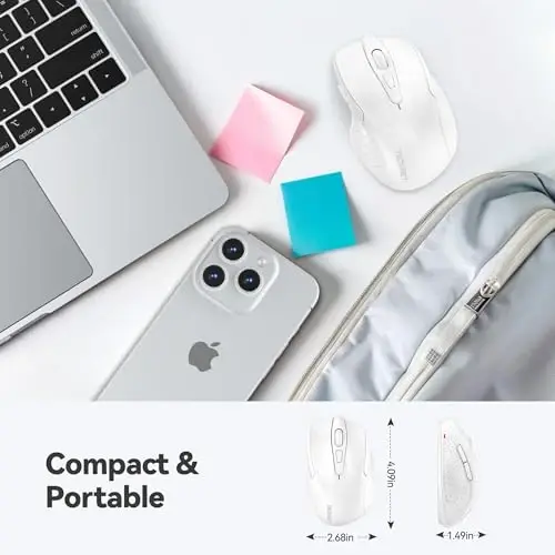 TECKNET Wireless Mouse, 2.4G Ergonomic Optical Mouse, Computer Mouse for Laptop, PC, Computer, Chromebook, Notebook, 6 Buttons, 24 Months Battery Life, 2600 DPI, 5 Adjustment Levels - White - 2
