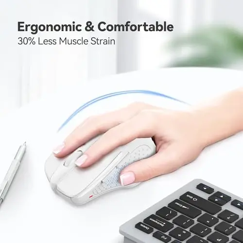 TECKNET Wireless Mouse, 2.4G Ergonomic Optical Mouse, Computer Mouse for Laptop, PC, Computer, Chromebook, Notebook, 6 Buttons, 24 Months Battery Life, 2600 DPI, 5 Adjustment Levels - White - 3