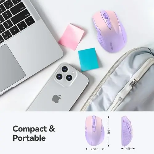 TECKNET Wireless Mouse, 2.4G Ergonomic Optical Mouse, Computer Mouse for Laptop, PC, Computer, Chromebook, Notebook, 6 Buttons, 24 Months Battery Life, 2600 DPI, 5 Adjustment Levels, Gradient Lavender - TECKNET (1)