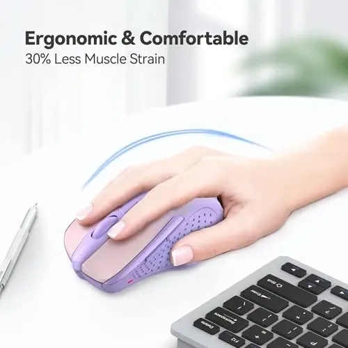 TECKNET Wireless Mouse, 2.4G Ergonomic Optical Mouse, Computer Mouse for Laptop, PC, Computer, Chromebook, Notebook, 6 Buttons, 24 Months Battery Life, 2600 DPI, 5 Adjustment Levels, Gradient Lavender - 3