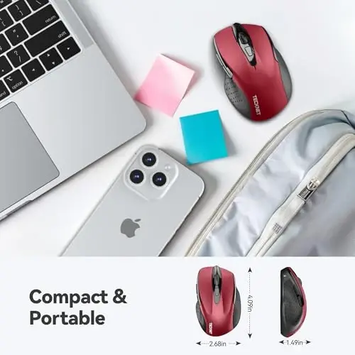 TECKNET Wireless Mouse, 2.4G Ergonomic Optical Mouse, Computer Mouse for Laptop, PC, Computer, Chromebook, Notebook, 6 Buttons, 24 Months Battery Life, 2600 DPI, 5 Adjustment Levels - Red - TECKNET (1)
