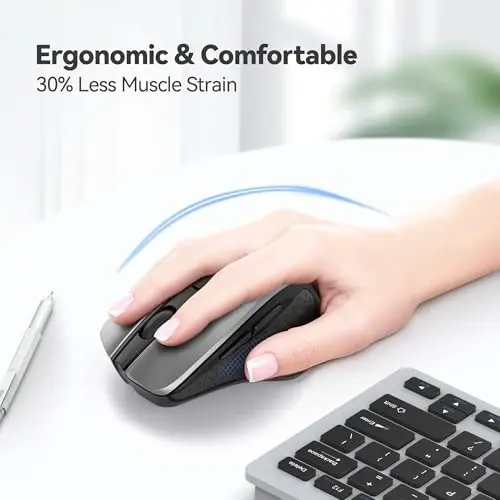 TECKNET Wireless Mouse, 2.4G Ergonomic Optical Mouse, Computer Mouse for Laptop, PC, Computer, Chromebook, Notebook, 6 Buttons, 24 Months Battery Life, 2600 DPI, 5 Adjustment Levels - Silver - 3