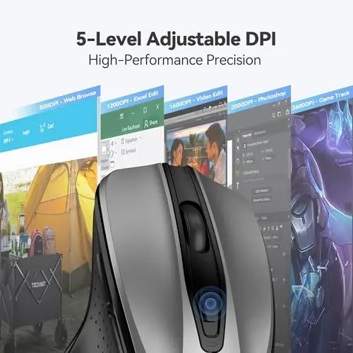 TECKNET Wireless Mouse, 2.4G Ergonomic Optical Mouse, Computer Mouse for Laptop, PC, Computer, Chromebook, Notebook, 6 Buttons, 24 Months Battery Life, 2600 DPI, 5 Adjustment Levels - Silver - 4