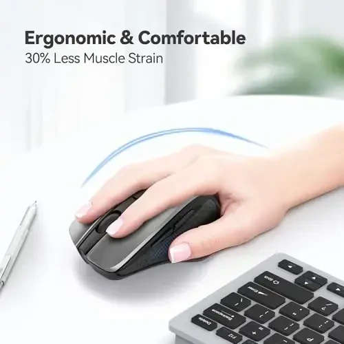 TECKNET Pro 2.4G Ergonomic Wireless Mobile Optical Mouse with USB Nano Receiver for Laptop,PC,Computer,Chromebook,Notebook,6 Buttons,24 Months Battery Life,5 DPI Adjustment Levels (Silver) - 3
