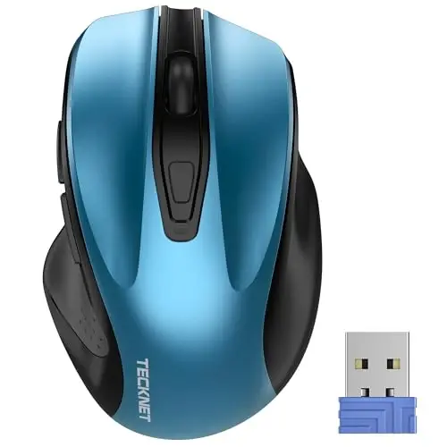 TECKNET Wireless Mouse, 2.4G Ergonomic Optical Mouse, Computer Mouse for Laptop, PC, Computer, Chromebook, Notebook, 6 Buttons, 24 Months Battery Life, 2600 DPI, 5 Adjustment Levels - Azure - 1