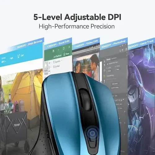 TECKNET Pro 2.4G Ergonomik simsiz mobil optik sichqoncha USB Nano qabul qilgich bilan Laptop, PC, Kompyuter, Chromebook, Notebook, 6 tugma, 24 oy batareya muddati, 5 DPI sozlash darajasi (Azure) - 4