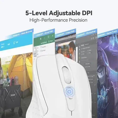 TECKNET Simsiz Sichqoncha, 2.4G Ergonomik Optik Sichqoncha, Noutbuk, Kompyuter, Chromebook uchun Kompyuter Sichqonchasi, 6 Tugma, 24 Oy Batareya Muddati, 4000 DPI, 6 Sozlash Darajasi - 5