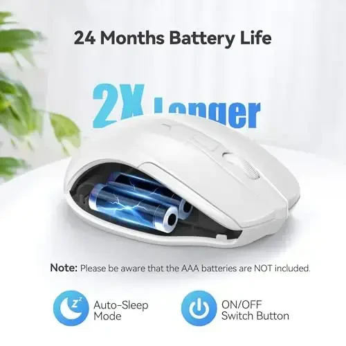 TECKNET Simsiz Sichqoncha, 2.4G Ergonomik Optik Sichqoncha, Noutbuk, Kompyuter, Chromebook uchun Kompyuter Sichqonchasi, 6 Tugma, 24 Oy Batareya Muddati, 4000 DPI, 6 Sozlash Darajasi - 6