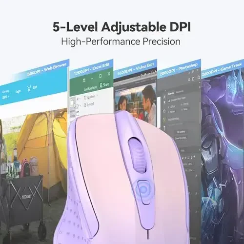 TECKNET Simsiz Sichqoncha, 2.4G Ergonomik Optik Sichqoncha, Noutbuk, PC, Kompyuter, Chromebook uchun Kompyuter Sichqonchasi, 6 Tugma, 24 Oy Batareya Muddati, 4000 DPI, 6 Sozlash Darajasi - 4