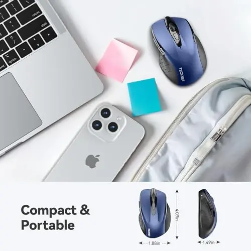TECKNET Simsiz sichqoncha, 2.4G Ergonomik optik sichqoncha, noutbuk, shaxsiy kompyuter, kompyuter, Chromebook, daftar kompyuter uchun kompyuter sichqonchasi, 6 tugma, 24 oy batareya muddati, 2600 DPI, 5 sozlash darajasi - TECKNET (1)