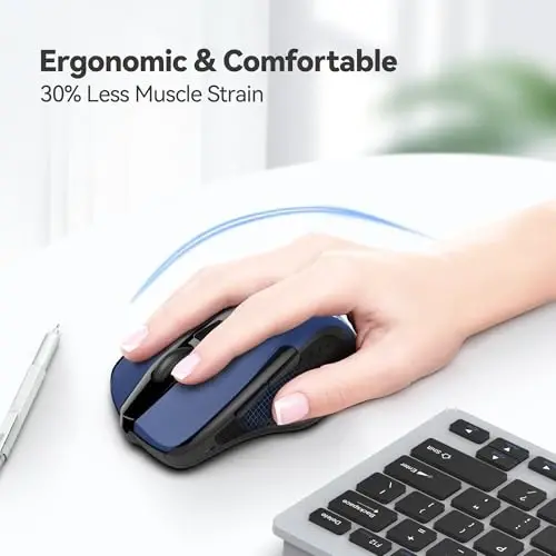 TECKNET Simsiz sichqoncha, 2.4G Ergonomik optik sichqoncha, noutbuk, shaxsiy kompyuter, kompyuter, Chromebook, daftar kompyuter uchun kompyuter sichqonchasi, 6 tugma, 24 oy batareya muddati, 2600 DPI, 5 sozlash darajasi - 4