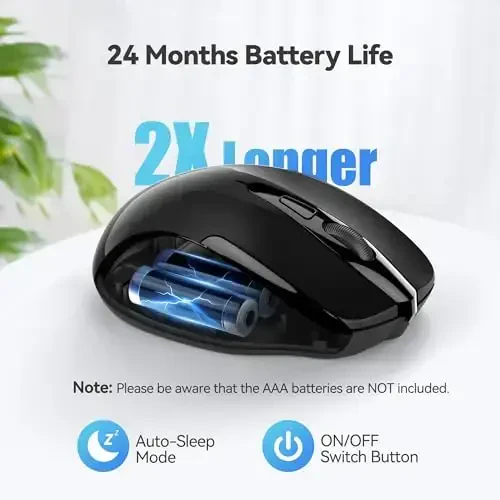 TECKNET Simsiz sichqoncha, 2.4G Ergonomik optik sichqoncha, Noutbuk, shaxsiy kompyuter, kompyuter, Chromebook uchun kompyuter sichqonchasi, 6 tugmali, 24 oylik batareya muddati, 2600 DPI, 5 sozlash darajasi, kichik qo'l uchun - 6