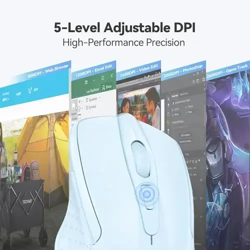 TECKNET simsiz sichqonchasi, 2,4G Ergonomik optik sichqoncha, noutbuk, kompyuter, Chromebook uchun kompyuter sichqonchasi, 6 tugma, 24 oy batareya muddati, 4000 DPI, 6 sozlash darajasi - 4