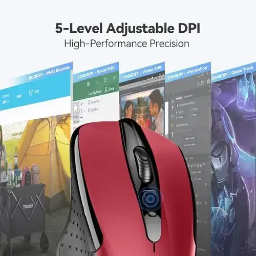 TECKNET simsiz sichqonchasi, 2.4G ergonomik optik sichqoncha, noutbuk, kompyuter, Chromebook uchun kompyuter sichqonchasi, 6 tugma, 24 oy batareya quvvati, 4000 DPI, 6 sozlash darajasi - 4