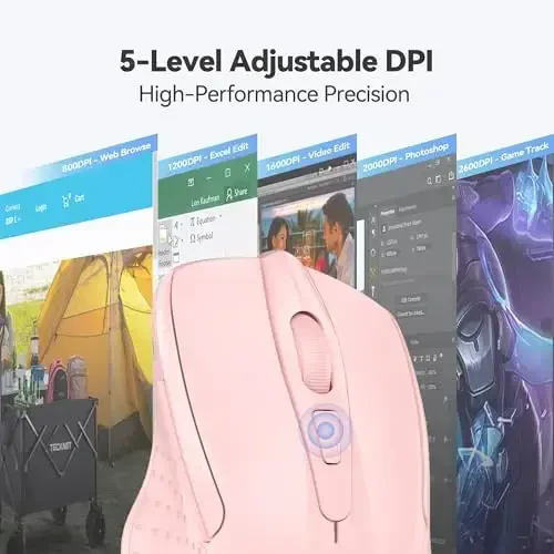 TECKNET simsiz sichqonchasi, 2.4G Ergonomik optik sichqonchasi, noutbuk, kompyuter, Chromebook, bloknot uchun kompyuter sichqonchasi, 6 tugmali, 24 oylik batareya muddati, 4000 DPI, 6 sozlash darajasi - 5