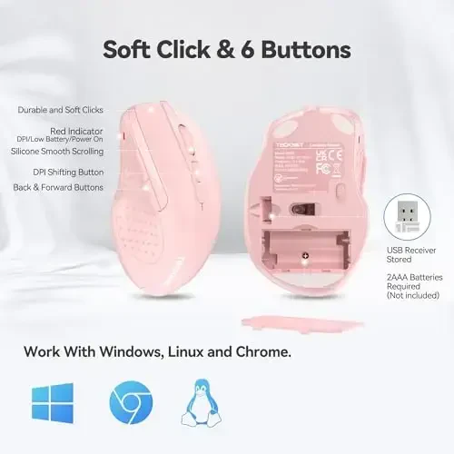TECKNET simsiz sichqonchasi, 2.4G Ergonomik optik sichqonchasi, noutbuk, kompyuter, Chromebook, bloknot uchun kompyuter sichqonchasi, 6 tugmali, 24 oylik batareya muddati, 4000 DPI, 6 sozlash darajasi - 6