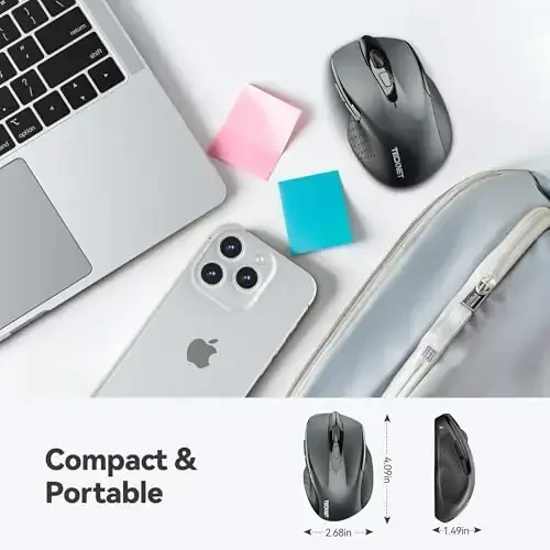 TECKNET Wireless Mouse, 2.4G Ergonomic Optical Mouse, Computer Mouse for Laptop, PC, Computer, Chromebook, Notebook, 6 Buttons, 24 Months Battery Life, 2600 DPI, 5 Adjustment Levels - 2