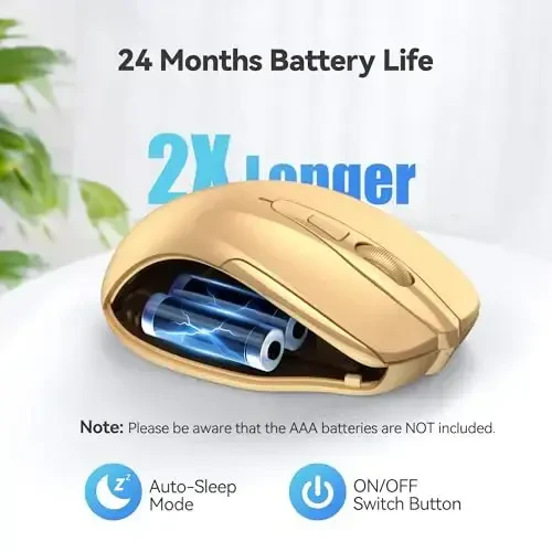 TECKNET Wireless Mouse, 2.4G Ergonomic Optical Mouse, Computer Mouse for Laptop, PC, Computer, Chromebook, Notebook, 6 Buttons, 24 Months Battery Life, 4000 DPI, 6 Adjustment Levels - 5