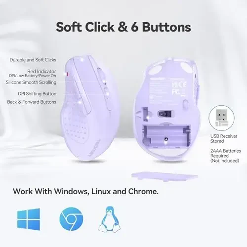 TECKNET Wireless Mouse, 2.4G Ergonomic Optical Mouse, Computer Mouse for Laptop, PC, Computer, Chromebook, Notebook, 6 Buttons, 24 Months Battery Life, 4000 DPI, 6 Adjustment Levels - 4