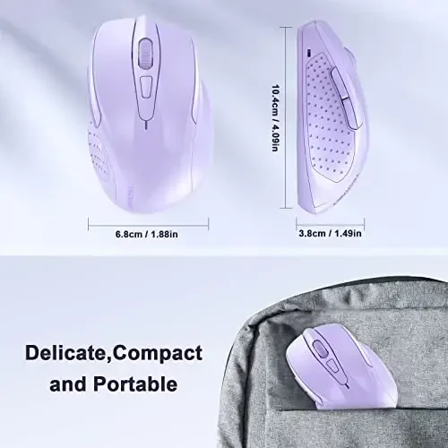 TECKNET Wireless Mouse, 2.4G Ergonomic Optical Mouse, Computer Mouse for Laptop, PC, Computer, Chromebook, Notebook, 6 Buttons, 24 Months Battery Life, 4000 DPI, 6 Adjustment Levels - 5