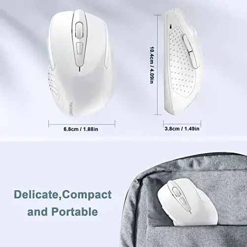 TECKNET Wireless Mouse, 2.4G Ergonomic Optical Mouse, Computer Mouse for Laptop, PC, Computer, Chromebook, Notebook, 6 Buttons, 24 Months Battery Life, 4000 DPI, 6 Adjustment Levels - 4